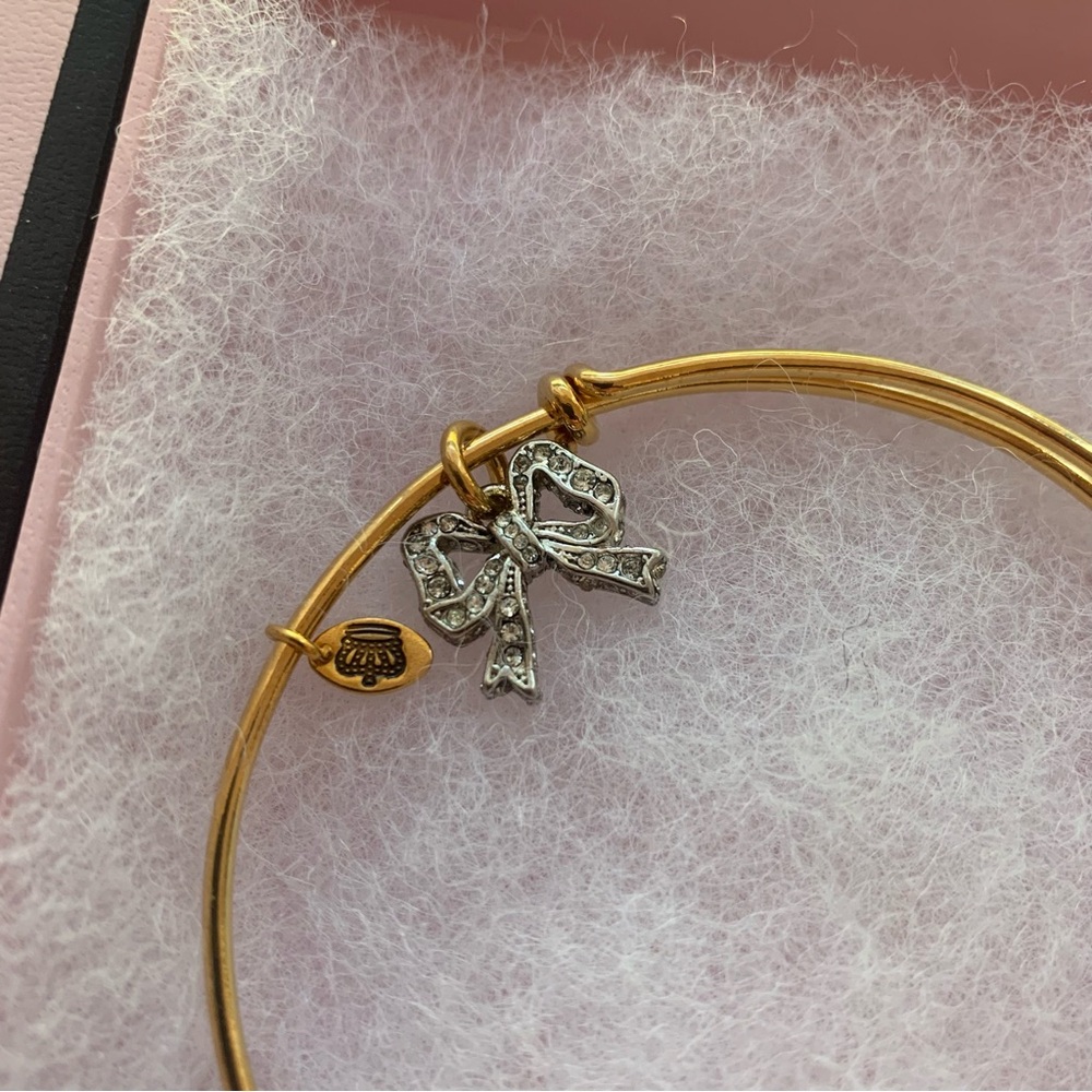 Retro Juicy Couture Pam & Gela Silver Pace Crystal Bow Charm on Gold Bracelet - Picture 9 of 9
